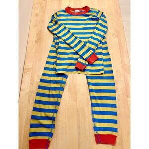 Hanna Andersson Sz 10 140 cm Unisex Striped Long John Pajamas Set Yellow Blue